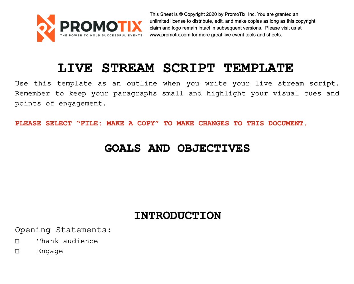 Download free live stream script writing template